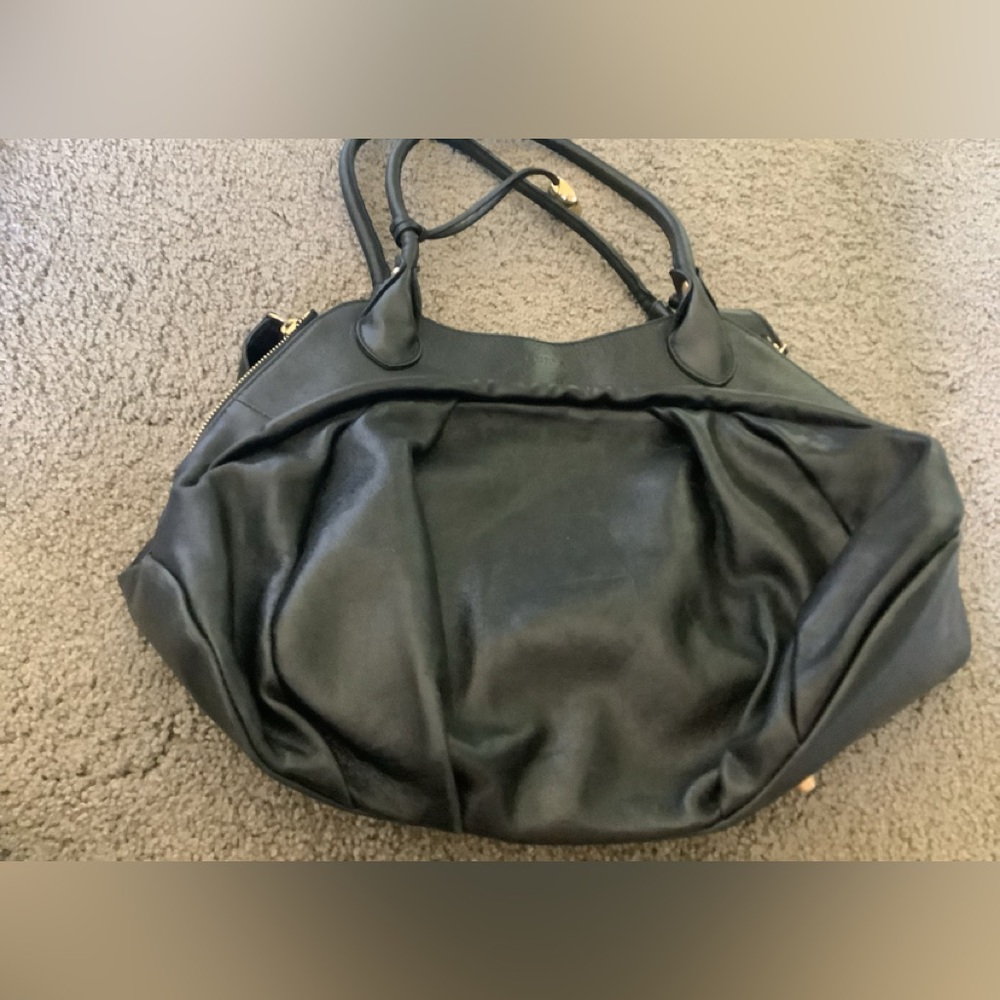 Furla Black Leather Duffle Tote Satchel Handbag Purse